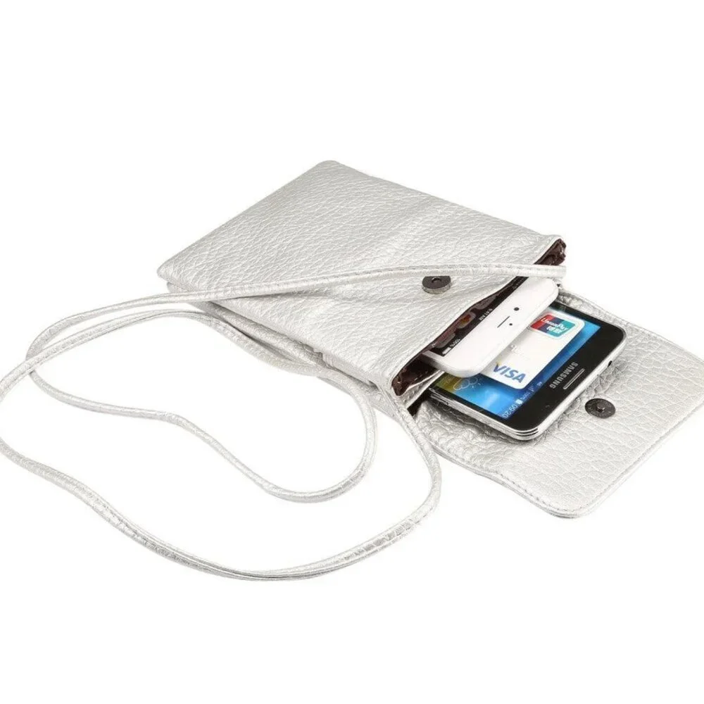 Silver iPhone/Samsung Travel Crossbody Silver Metallic Bag NWOT